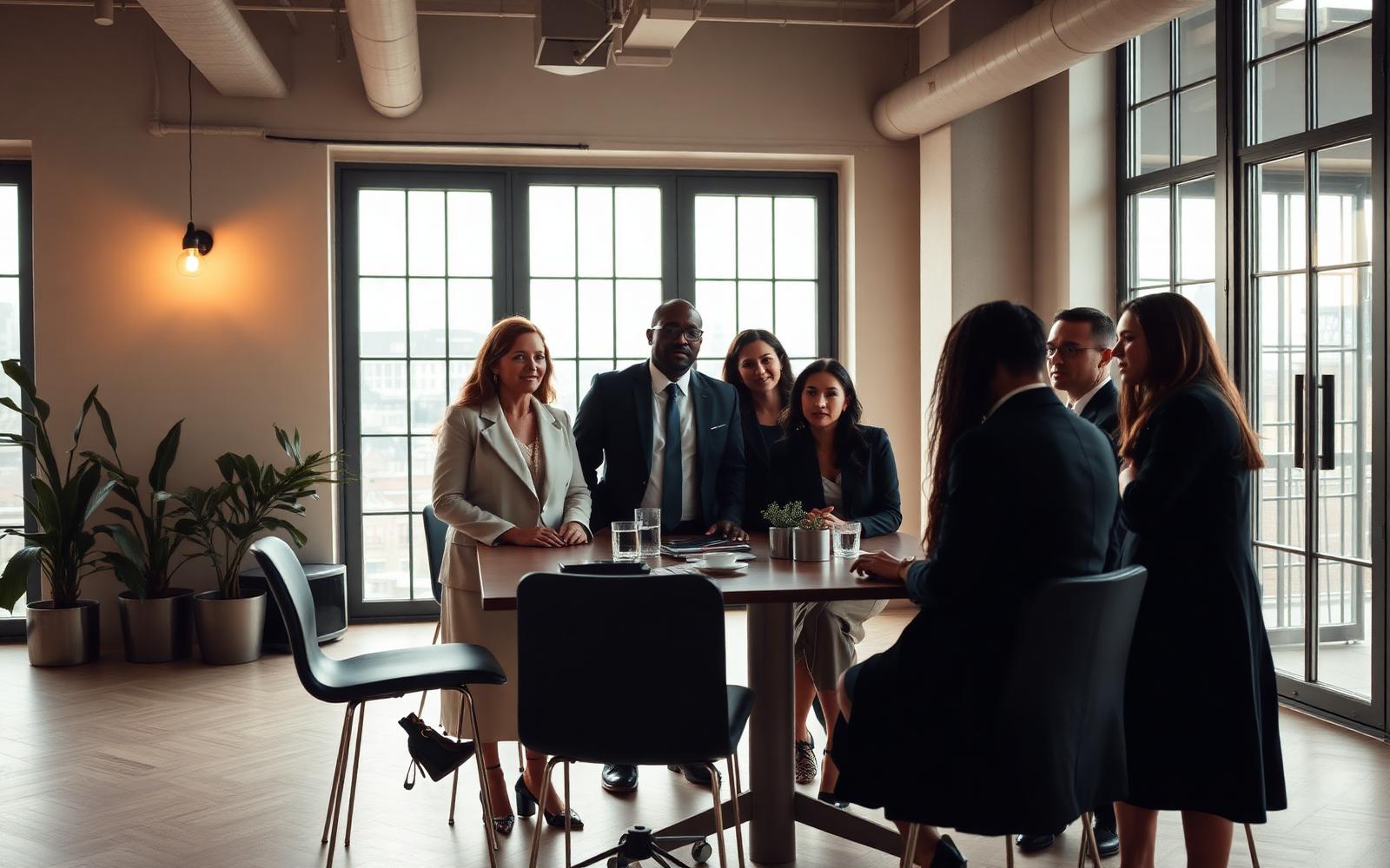 Unternehmerteam bei einer Besprechung in einem modernen Wiener Büro